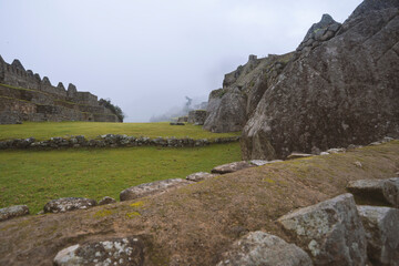 Fototapeta na wymiar foggy ruins landscape