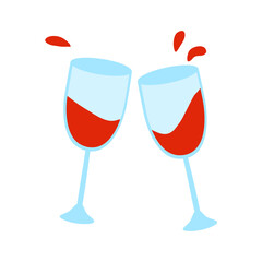 Two glasses of wine toasting to celebrate something, vector