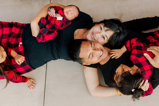 Joyful mother and her family