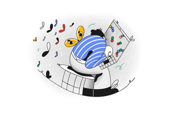 Illustration of old gamer playing retro game