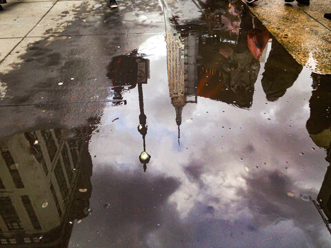 New York City Street Scene Reflection