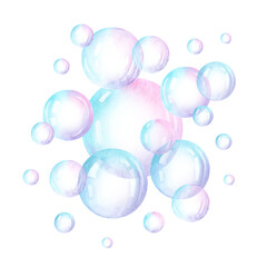 many soap bubbles joined together in multicolor. 