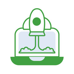 Startup technology icon collection with green outline style. Concept, digital, data, abstract, network, internet, tech. Vector Illustration