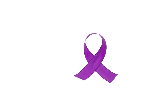 World Cancer Day concept, purple ribbon on white background