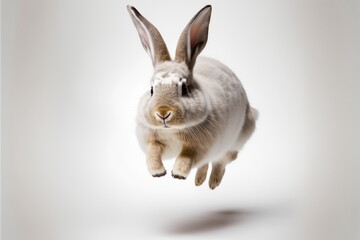white rabbit jump on white background, full body with free space, Made by AI,Artificial intelligence