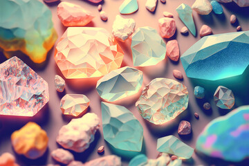 colorful pastel sparkling jewelry with colorful stones,crystal diamonds arranged on table, stunning background image