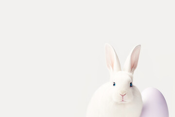 Cute snow white easter bunny on a white studio background. Ultra Realistic Digital Illustration. With space for text and designs.