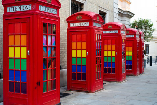 LGTBQ London flags in phone booth