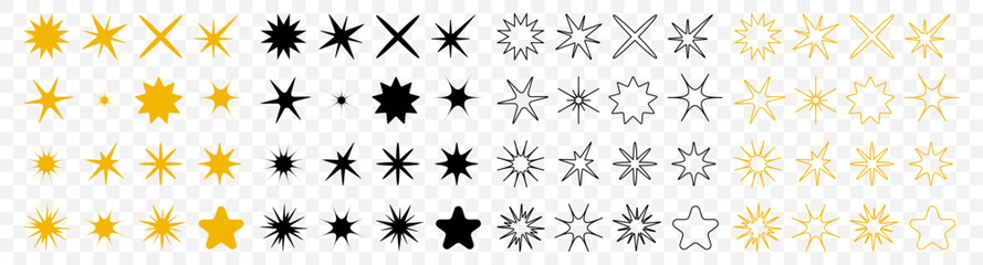 Star icons in different style on a transparent background. Stars collection