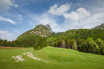 Fototapeta na wymiar Hiking trail in Sella Nevea mountains, Julian Alps, Friuli-Venezia Giulia, Italy