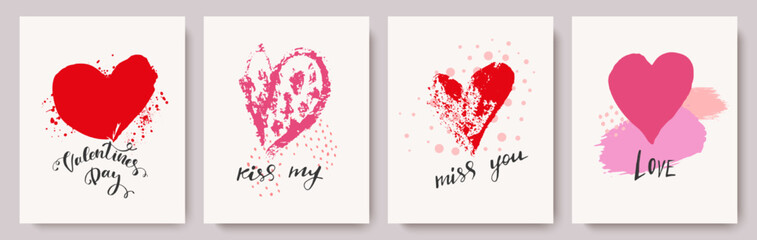 Happy Valentine's Day greeting cards with hearts and love notes.Holiday cards,banners,invitations,vector illustration.