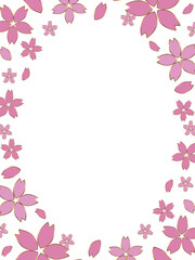 金縁の桜が舞うフレーム　縦位置　ピンク