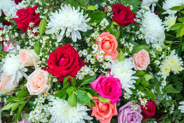 bunch of flowers or colorful fresh Flowers frame and bouquet background