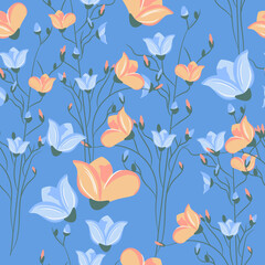 Floral seamless pattern. Fine pattern of decorative twigs and flowers. Prints, textiles, bedding, packaging design, template and wallpapers.