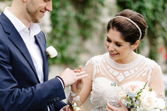 Newlyweds wedding ceremony ring