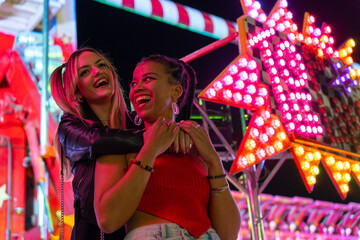 Portrait Of Teen Girl Friends At Night.