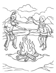 Native American Indian Fire Dancing Coloring Page 