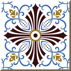 Fototapeta na wymiar Antique square tile botanic garden vintage pattern spiral cross vine