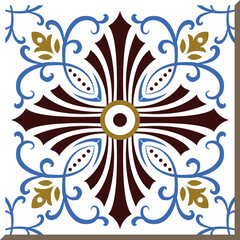Antique square tile botanic garden vintage pattern spiral cross vine