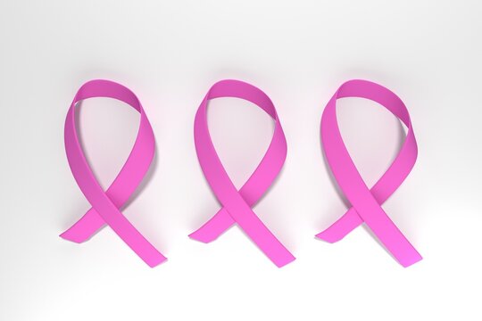 3 RIBBON CANCER DAY LOGO PINK COLOR ISOLATED ON WHITE BACKGROUND 3D RENDER