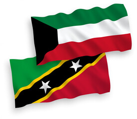 Flags of Federation of Saint Christopher and Nevis and Kuwait on a white background