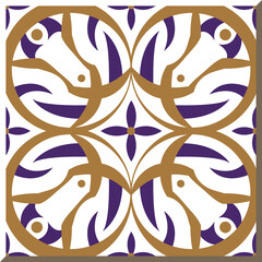 Antique square tile botanic garden vintage pattern curve cross flower kaleidoscope