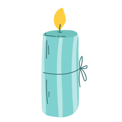 Burning wax or paraffin aromatic candles for aroma therapy isolated on light background. Cute hygge home decoration, holiday decorative design element. Flat cartoon colorful vector illustration