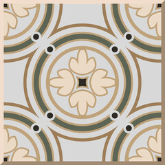 Antique square tile botanic garden vintage pattern round cross chain flower