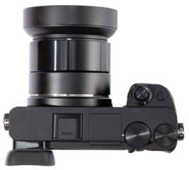 Mirrorless Photo camera isolated. Top view