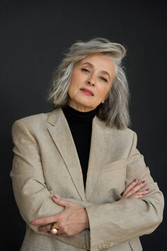 Portrait Of A Senior Woman On A Black Background