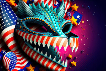 bright carnival mask, accessory for the festival on a colorful juicy background