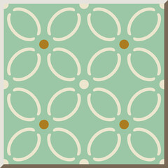 Antique square tile botanic garden vintage pattern curve cross flower outline