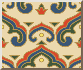 Antique square tile botanic garden vintage pattern oriental spiral curve cross chain