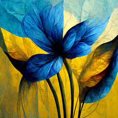Blue and yellow abstract flower Illustration.