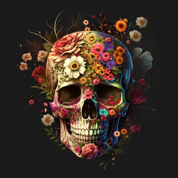 Skull, Love and Flowers. Day of The Dead.