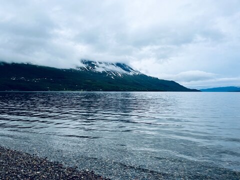 Fjord reflection at the ocean surface, ocean view, mountains
