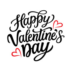 Happy Valentine's day. Hand lettering text with hearts isolated on white background. Vector typography for Valentine's day decorations, cards, t shirts, posters, banners