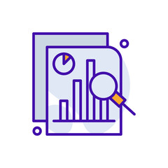 Financial Analytics business icon with purple and orange duotone style. Graph, diagram, finance, information, growth, analysis, financial. Vector illustration