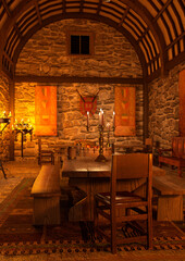 Fototapeta na wymiar 3D Rendering Medieval Dining Hall