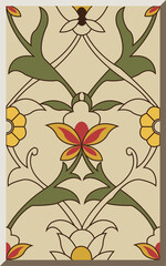 Antique square tile botanic garden vintage pattern nature plant flower leaf vine