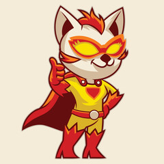 Cartoon Cat with Superhero Suit Thumb Up Pose