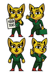 set of various poses mascot business cat women 