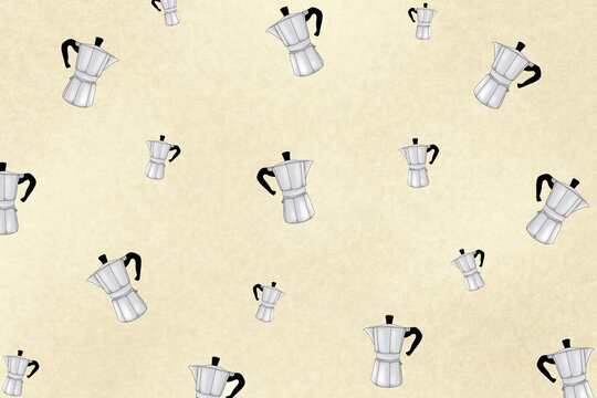 Repeating pattern of italian coffee maker illustration