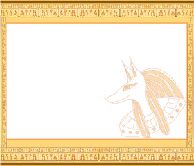 abstract grunge frame with god Anubis and hieroglyphs as a pattern