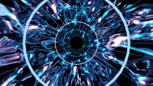 blue cosmic cyber tunnel on space abstract background vj loop template. High quality 4k footage