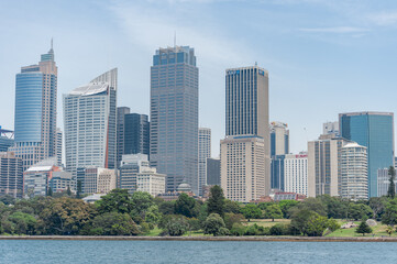 Fototapeta premium Sydney Business District with Royal Botanic Garden and River Water. Australia