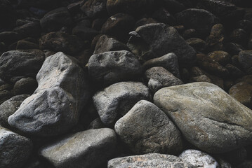 Beautiful and wild rocky coast of France in vintage retro tones, vintage landscape of coastline of France..