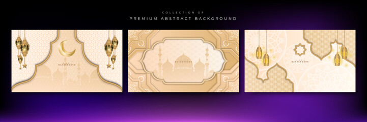 Fototapeta na wymiar Set of ramadan kareem arabic golden background banner. Vector illustration