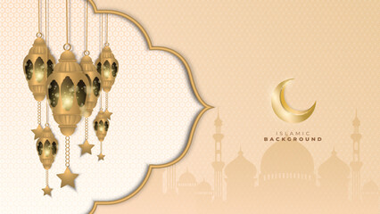 Ramadan kareem arabic golden background banner. Vector illustration