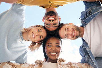 Support, teamwork or happy students with goals, educational community or hope for future success. Portrait, diversity or faces of friends in university or college with scholarships, mission or vision © K.A./peopleimages.com